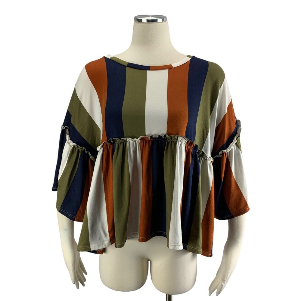 Vine & Love Medium Top Ruffle Boutique Orange Navy Green Stretch
